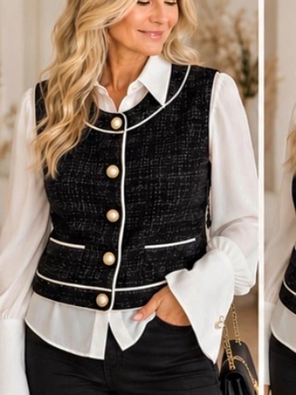 20β ptp Rachel Zoe Tweed-Look Vest in Black & White Size Medium